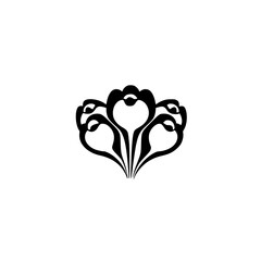 Poster - Stylized black icon featuring floral design with multiple blooms and abstract shapes