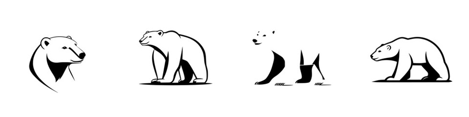 Poster - Black icon illustrations of polar bears showcasing various poses and expressions for design use