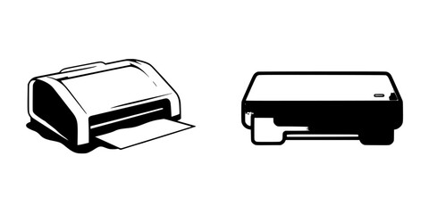 Poster - Black icon illustrating two types of printers, showcasing a printer with a paper output and a compact design