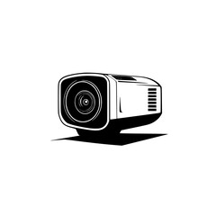 Poster - Black icon of a compact projector with simple design, suitable for modern presentations and home entertainment