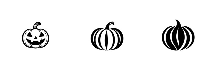 Poster - Black icons of pumpkins with varying designs perfect for Halloween decoration and themed events