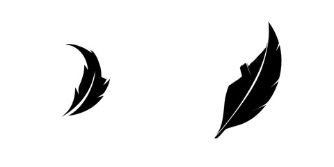 Poster - Elegant black icon of two stylized feathers representing grace and nature in a minimalistic design suitable for various applications