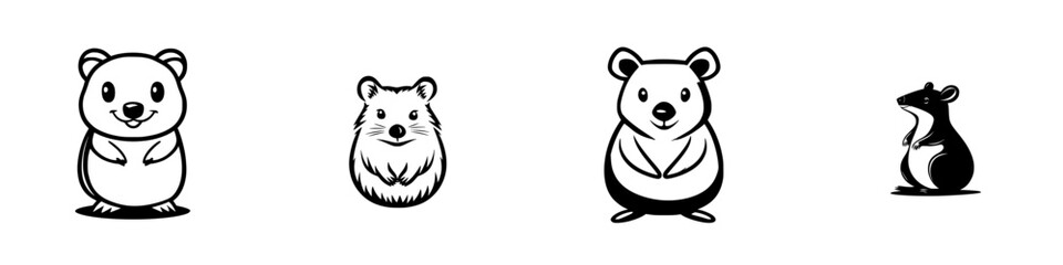 Poster - Cute black icons of small animals including a hamster and a mouse for use in various design projects and digital applications