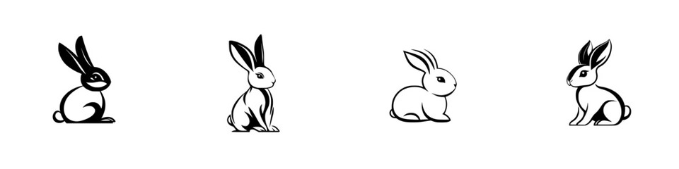 Poster - creative black icons of rabbits depicting different poses and styles for various design applications