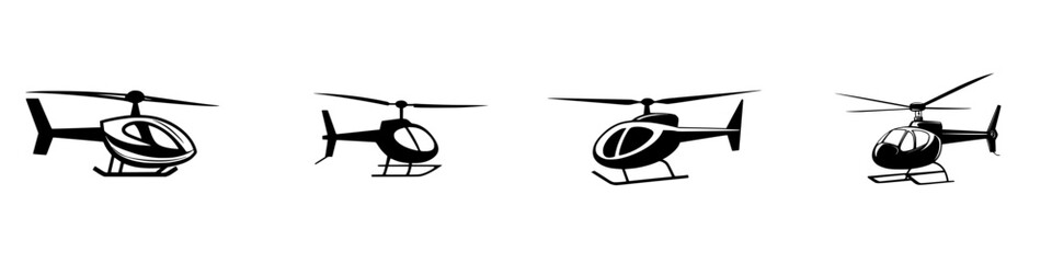 Poster - Set of four black helicopter icons showing different angles and designs for various creative uses