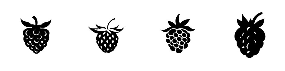 Poster - Black icons of various berry types displayed in a row against a white background highlighting unique shapes and designs