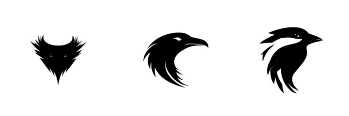 Poster - black icons depicting stylized birds with distinct features in a minimalist design suitable for vari