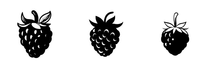 Poster - Variety of black icons depicting raspberries in artistic designs for creative projects or graphic design needs