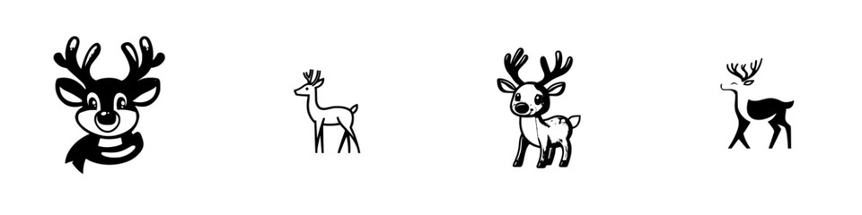 Poster - Set of black icons depicting various reindeer designs with different expressions and postures