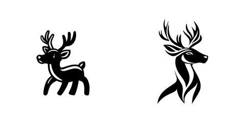 Poster - Stylized black icon designs showcasing a deer with distinct characteristics and artistic elements suitable for various creative projects