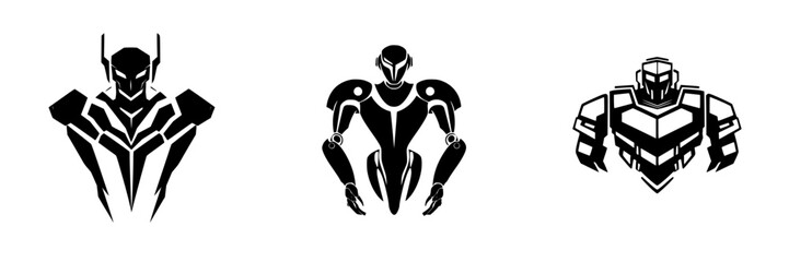 Poster - Unique black icon designs featuring three distinct robot characters in a minimalist style during digital art creation