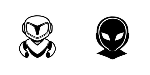 Poster - Black icon featuring a futuristic character and an alien-like figure in a minimalist design