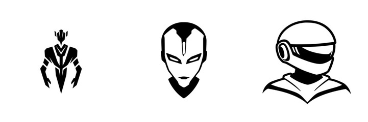 Poster - Set of black icons representing futuristic robots and characters designed for digital and graphic art projects