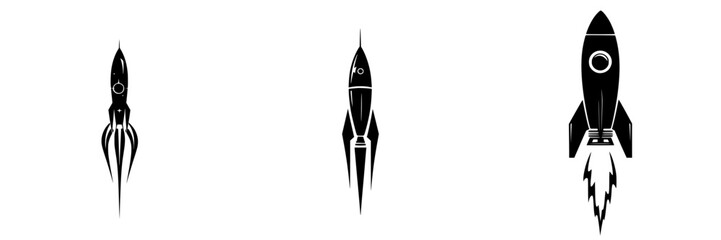 Poster - Set of three black icon rockets designed with unique features showcasing different styles and shapes