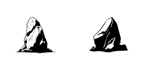 Poster - Black icons of rocks representing natural elements and textures in a simple, minimalistic design for creative purposes