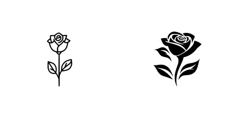 Poster - Black icon design featuring two different styles of a rose against a white background