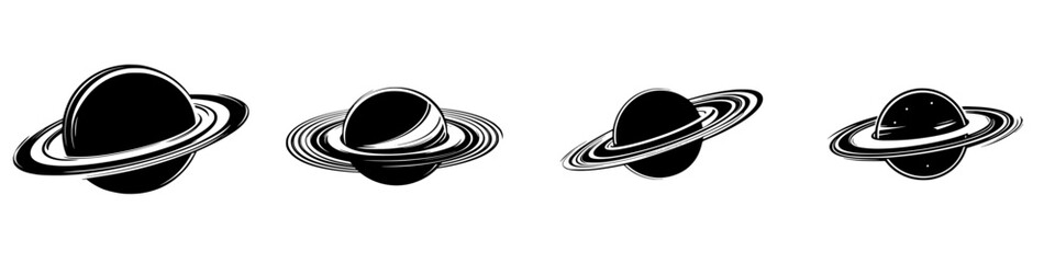 Poster - Set of four black icons depicting various artistic representations of Saturn