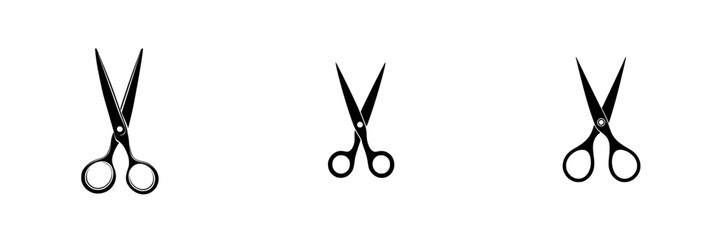 Poster - Black scissors icon set showcasing three unique designs for creative projects and graphic design applications
