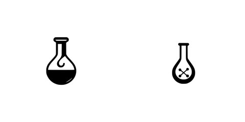Poster - Set of black icons depicting laboratory flasks with varying contents and symbols, suitable for science and chemistry applications