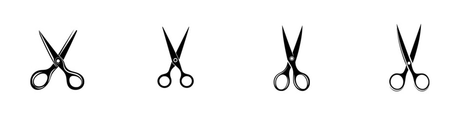 Poster - set of black scissors icon designs showcasing various angles and styles for creative projects or gra