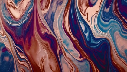 Poster -  fluid abstract marbled texture in earthy red blue and beige tones for backgrounds, branding, print media, packaging, digital design, and web projects
