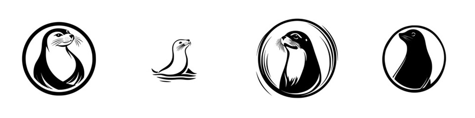 Poster - Set of four black icons representing playful otters in various poses and styles
