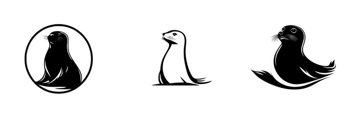 Poster - Stylized black icons of seals in various poses and designs showcasing artistic representations for branding or design purposes