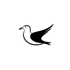 Poster - Black icon of a seagull with extended wings representing freedom and coastal environments in simple design