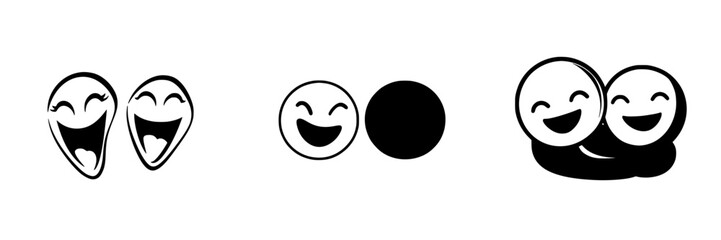 Poster - Set of black icons representing joy and friendship with smiling faces and playful expressions in a minimalistic design
