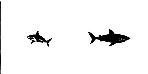 Poster - Set of black shark icons on a white background depicting various styles and sizes for use in design or educational materials