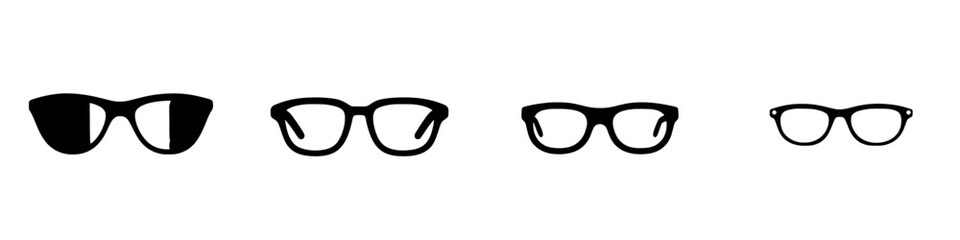 Poster - collection of black eyewear icons showcasing various styles and shapes for design projects and prese