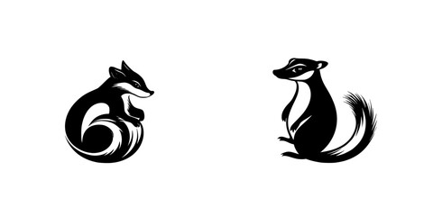 Poster - Stylized black icons of a fox and a badger designed for creative projects or branding purposes