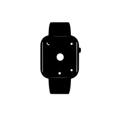 Poster - Black icon representing a modern smartwatch with a sleek design and circular display for digital functionality