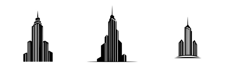 Poster - Stylized black icons of iconic skyscrapers showcasing architectural elegance and symmetry in minimalist design