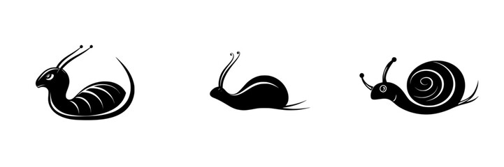 Poster - Set of black icons illustrating different snail designs showing various shapes and postures