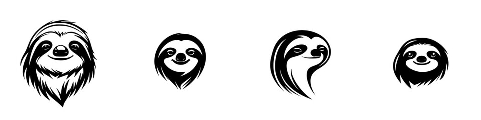 Poster - Collection of stylish sloth icons designed with a black silhouette aesthetic showcasing playful expressions and varied styles