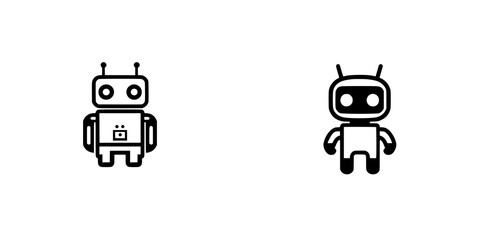 Poster - Stylized black icons of two cartoon robots showcasing distinct designs and features