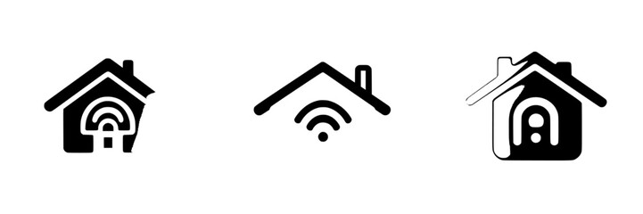 Poster - Set of three black icons representing home concepts with different symbols for connectivity and security