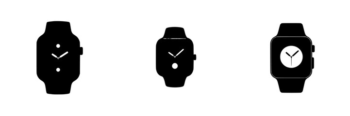 Poster - Set of three black icons representing different styles of wristwatches displayed on a white background