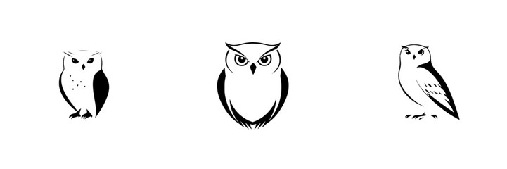 Poster - Black icons of three different owl designs representing various styles and personalities in minimalist art