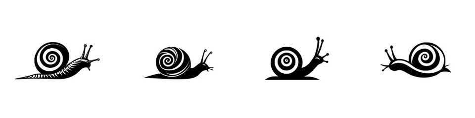 Poster - Set of black snail icons in various positions showcasing distinct traits and styles for design use