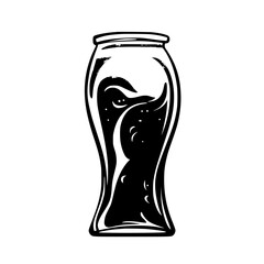 Poster - Black icon of a curved glass filled with a dark beverage, emphasizing minimalist design for modern visuals