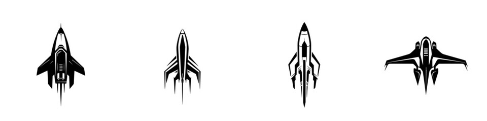 Poster - Set of black rocket icons showcasing various sleek designs for space-themed projects