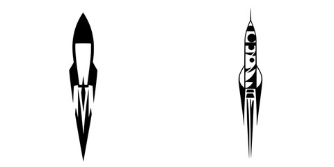 Poster - Blac icons of rockets reflecting space exploration and technology with unique designs and shapes ideal for modern design projects