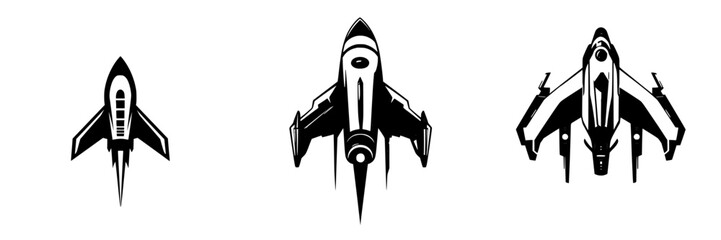 Poster - Set of three black rocket icons showcasing varying designs and shapes