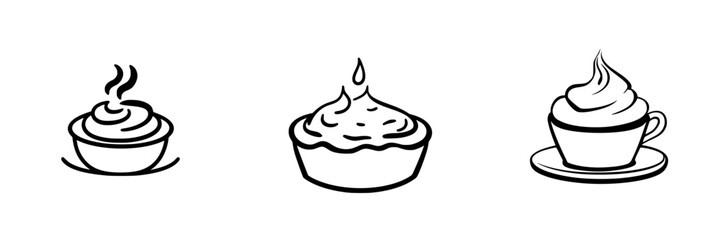 Poster - Black icon set featuring three dessert illustrations showcasing cupcakes and whipped cream design elements