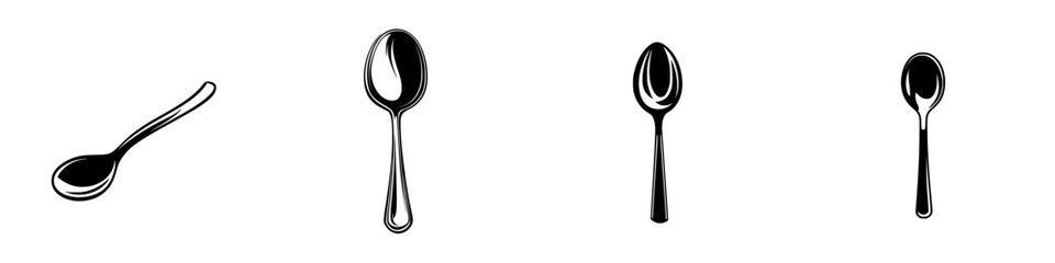 Poster - Set of black icons depicting various spoon designs suitable for digital and print applications