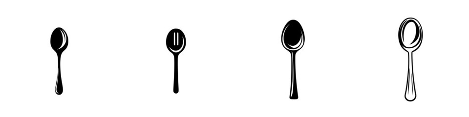 Poster - Set of black icons depicting various spoon designs for culinary and graphic use