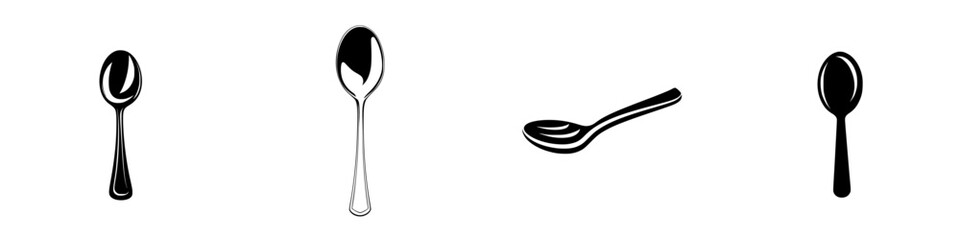 Poster - Set of black icons featuring various spoon designs in different styles and orientations