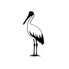Poster - Stylized black and white icon of a stork standing gracefully with elegant posture